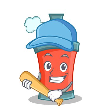 Beyzbol aerosol sprey oynarken karikatür karakter