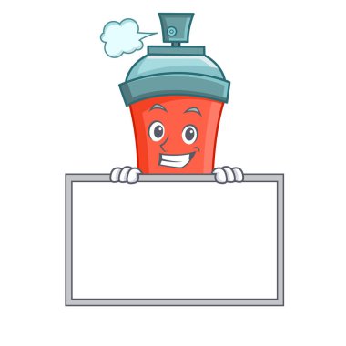 Sırıtan aerosol sprey yönetim kurulu ile karikatür karakter