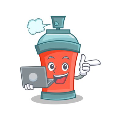 Aerosol sprey dizüstü bilgisayar ile karikatür karakter