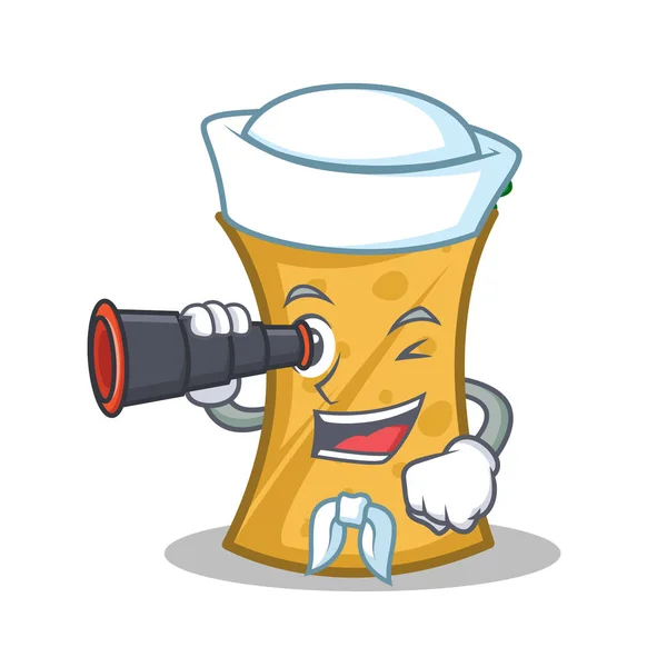 Marin avec kebab binoculaire envelopper personnage dessin animé — Image vectorielle