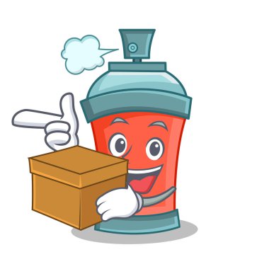 Aerosol sprey kutusu ile karikatür karakter