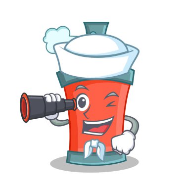 Denizci aerosol sprey dürbün ile karikatür karakter