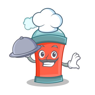 Şef gıda aerosol sprey ile karikatür karakter