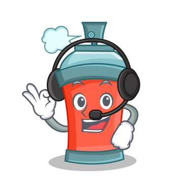 Aerosol sprey kulaklık ile karikatür karakter