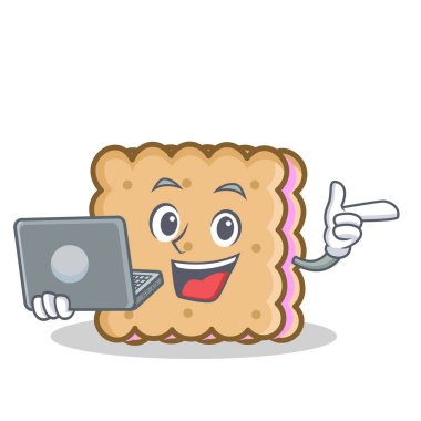 Dizüstü bisküvi karikatür karakter stiliyle