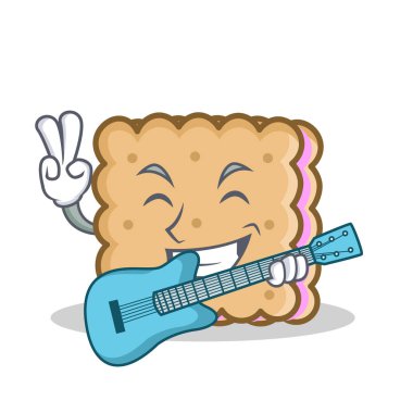 Gitar bisküvi karikatür karakter stiliyle