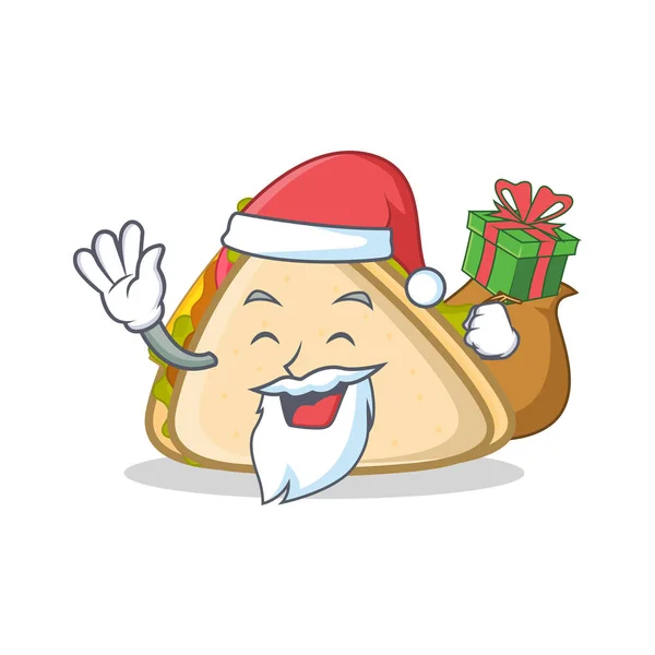 Santa con regalo carácter sándwich estilo de dibujos animados — Vector de stock