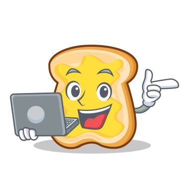 Dizüstü bilgisayar dilim ekmek çizgi film karakteri ile
