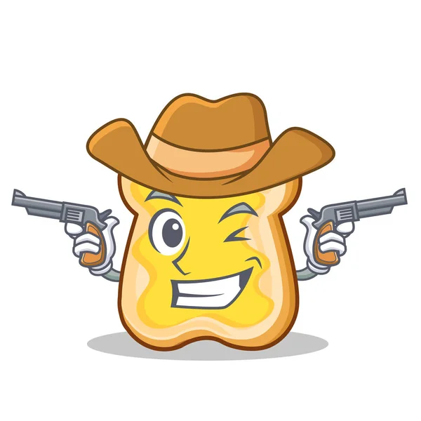 Cowboy fatia pão personagem dos desenhos animados — Vetor de Stock