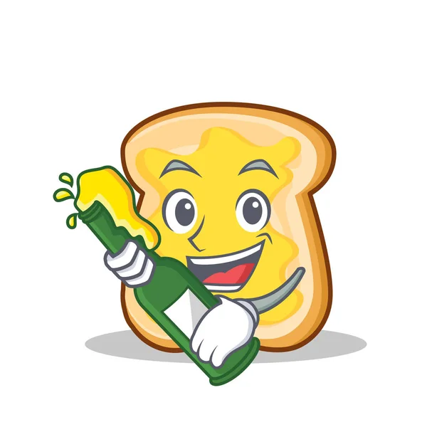 S pivem krajíc chleba kreslená postavička — Stockový vektor