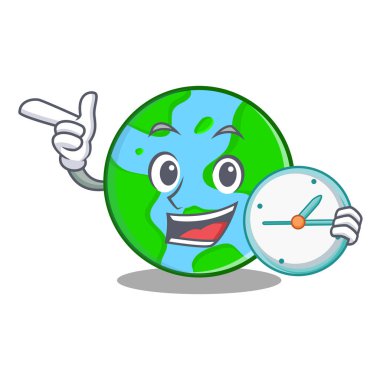 Saat dünya küre karakter karikatür ile