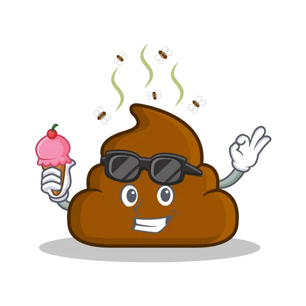 Con helado Poop emoticono personaje de dibujos animados — Vector de stock