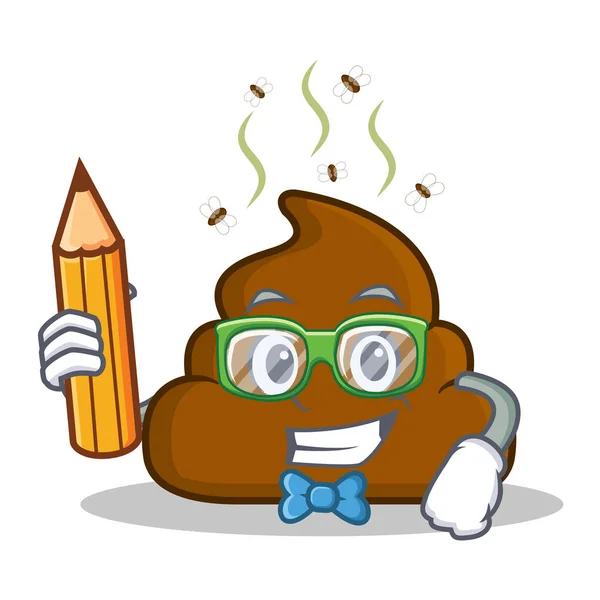 Estudiante con lápiz Poop emoticono personaje de dibujos animados — Archivo Imágenes Vectoriales