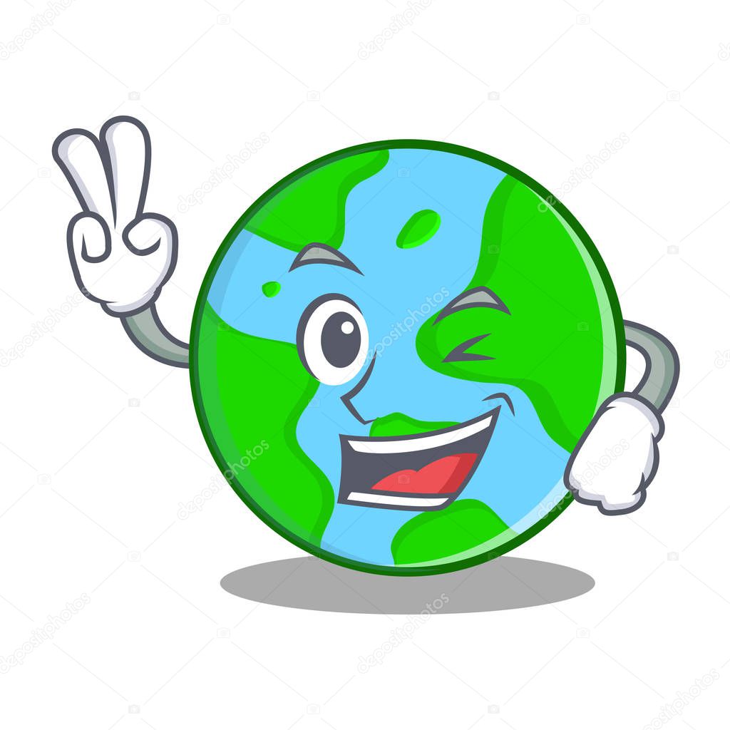 Two finger world globe character cartoon