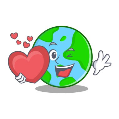 Kalp dünya küre karakter karikatür ile
