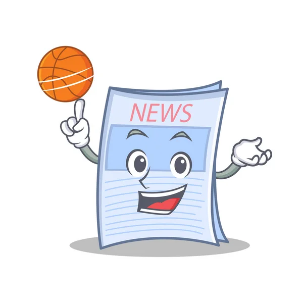 Jouer au basket-ball journal personnage dessin animé style — Image vectorielle