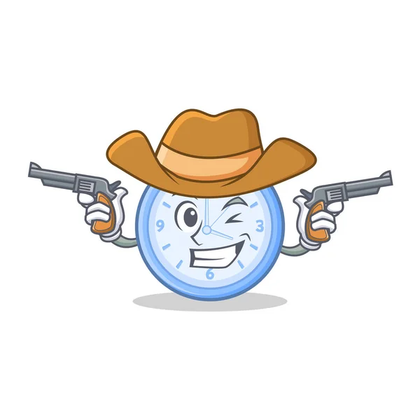 Cowboy relógio personagem desenho animado estilo — Vetor de Stock
