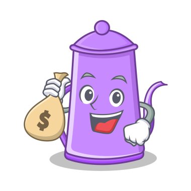 Para çanta mor çaydanlık karakter karikatür