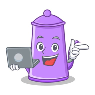 Dizüstü çaydanlık karakter karikatür tarzı ile