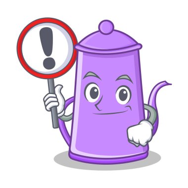 İşareti mor çaydanlık karakter karikatür ile