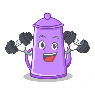 Fitness mor çaydanlık karakter karikatür