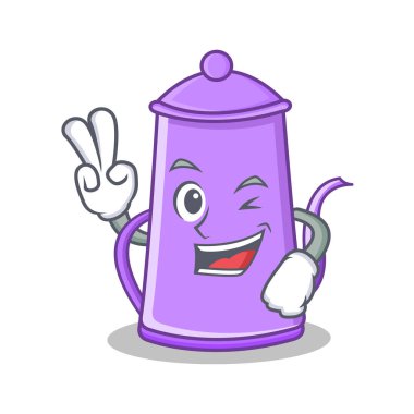İki parmak mor çaydanlık karakter karikatür