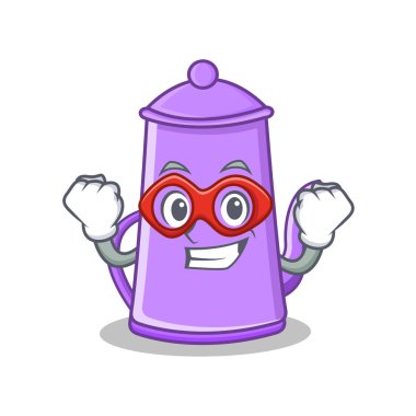Süper kahraman mor çaydanlık karakter karikatür