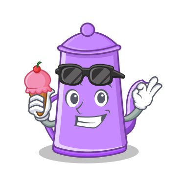 Dondurma mor çaydanlık karakter karikatür ile