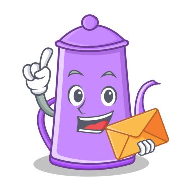 Zarf mor çaydanlık karakter karikatür ile