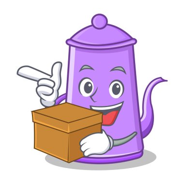 Kutusu mor çaydanlık karakter karikatür ile