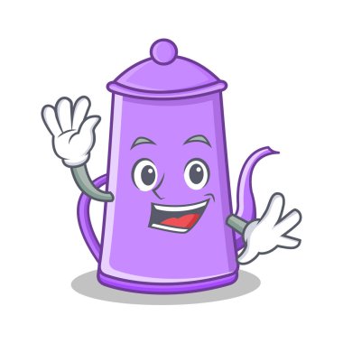 Mor çaydanlık karakter karikatür sallayarak
