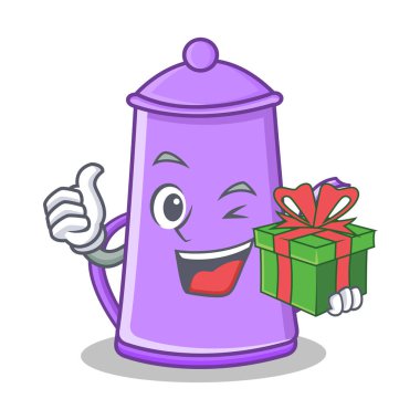Hediye mor çaydanlık karakter karikatür ile
