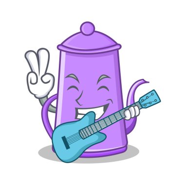 Gitar mor çaydanlık karakter karikatür ile