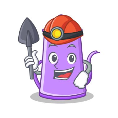 Madenci mor çaydanlık karakter karikatür