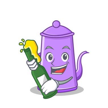 Bira mor çaydanlık karakter karikatür ile