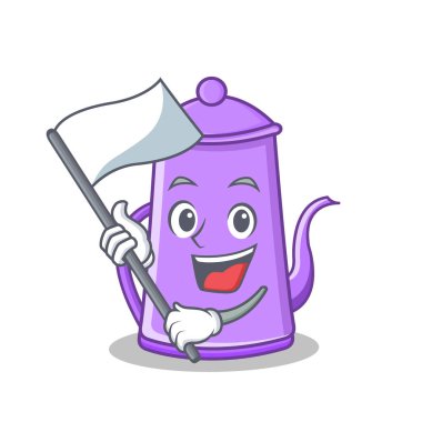 Bayrağı mor çaydanlık karakter karikatür ile