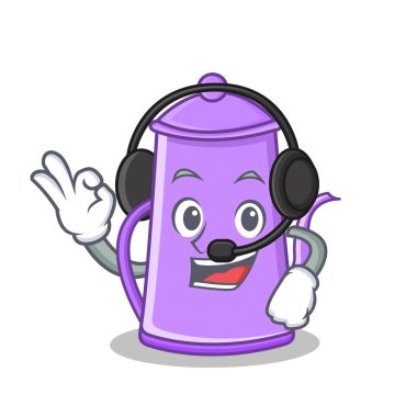 Kulaklık mor çaydanlık karakter karikatür ile