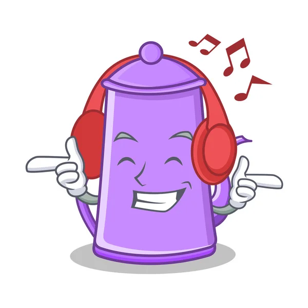 Écouter de la musique pourpre théière personnage dessin animé — Image vectorielle