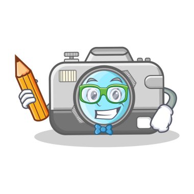 Öğrenci kalem fotoğraf kamera karakter karikatür ile