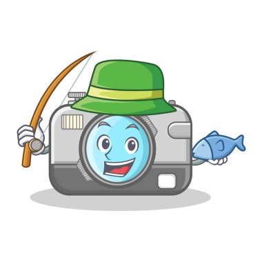 Balık tutma fotoğraf kamera karakter karikatür