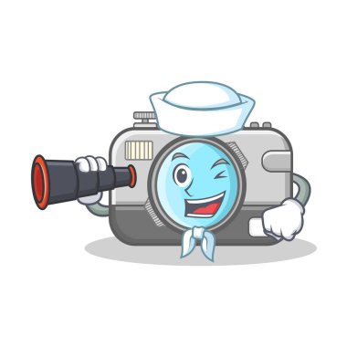 Denizci ile dürbün fotoğraf makinesi caharacter karikatür çizmek