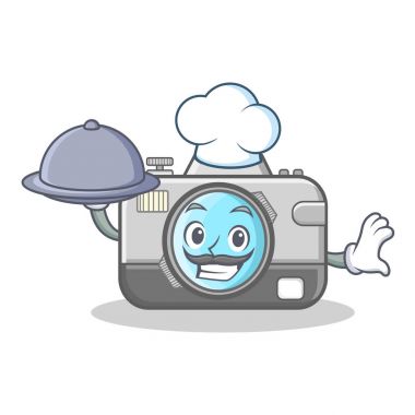 Şef ile gıda kamera caharacter karikatür çizmek