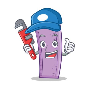 Tesisatçı cetvel karakter karikatür tarzı