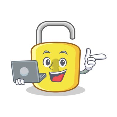Dizüstü sarı kilit karakter maskotu ile