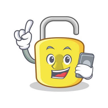 Telefon sarı kilit karakter maskotu ile