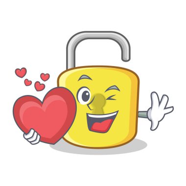 Kalp sarı kilit karakter maskotu ile