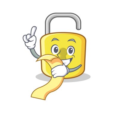 Menü sarı kilit karakter maskotu ile