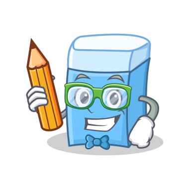 Kalem silgi karakter maskot stili ile öğrenci