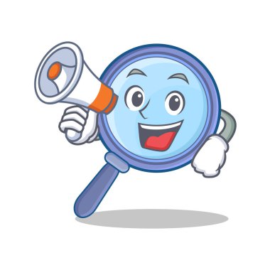 Megafon Büyüteç karakter karikatür ile