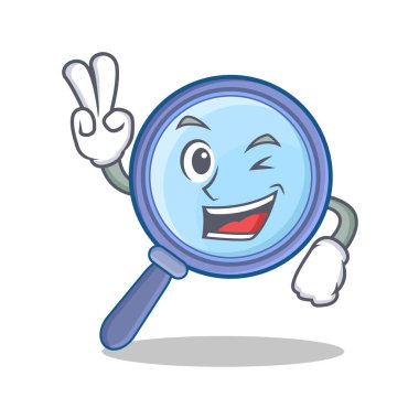 Büyüteç camı karakter karikatür iki parmak